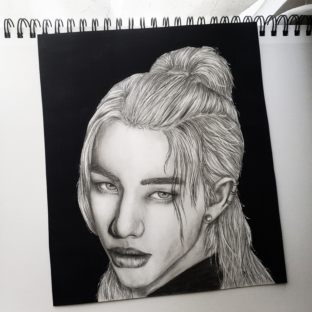 HyunJin Straykids pencil drawing kpop art